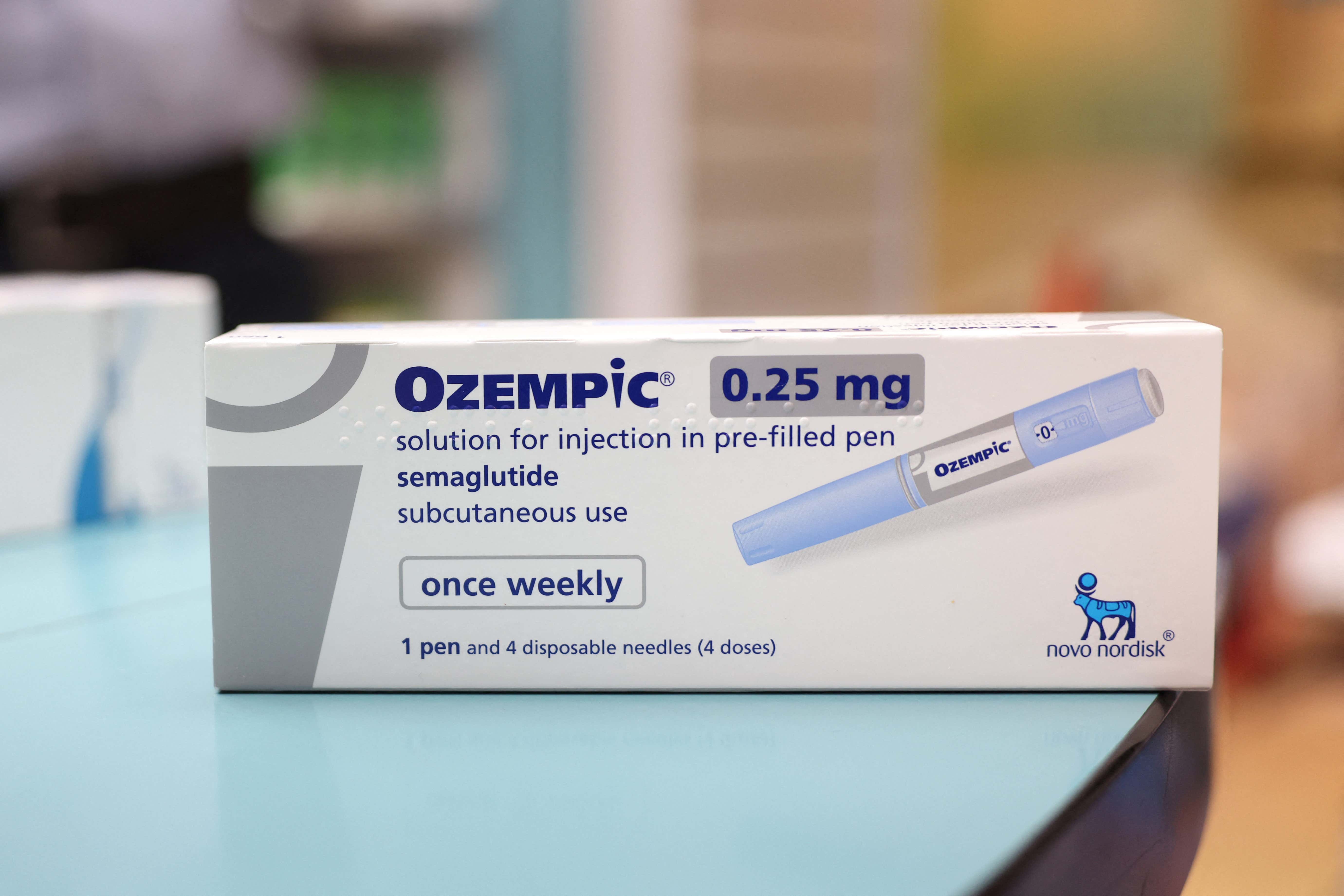 A box of Ozempic manufactured by Novo Nordisk is seen in a pharmacy